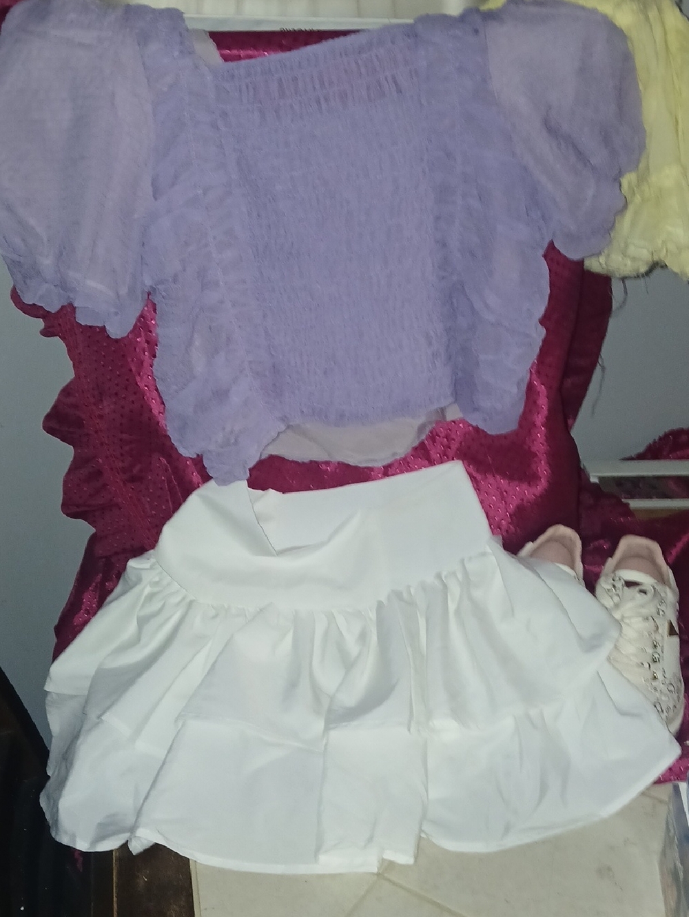 Forever 21 Lilac Smocked Puff-Sleeve Crop Top